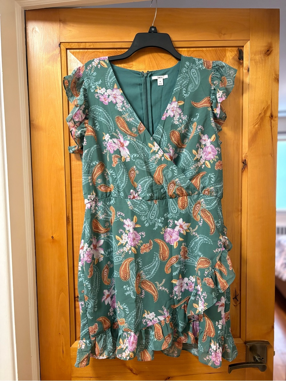Bar III Green Paisley & Floral Wrap Mini Dress